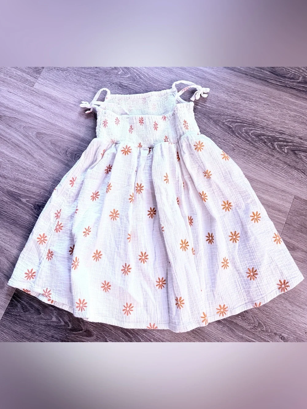 Rise Little Earthling Smocked Sundress Orange Daisy Flower Cotton Size 4-5Y